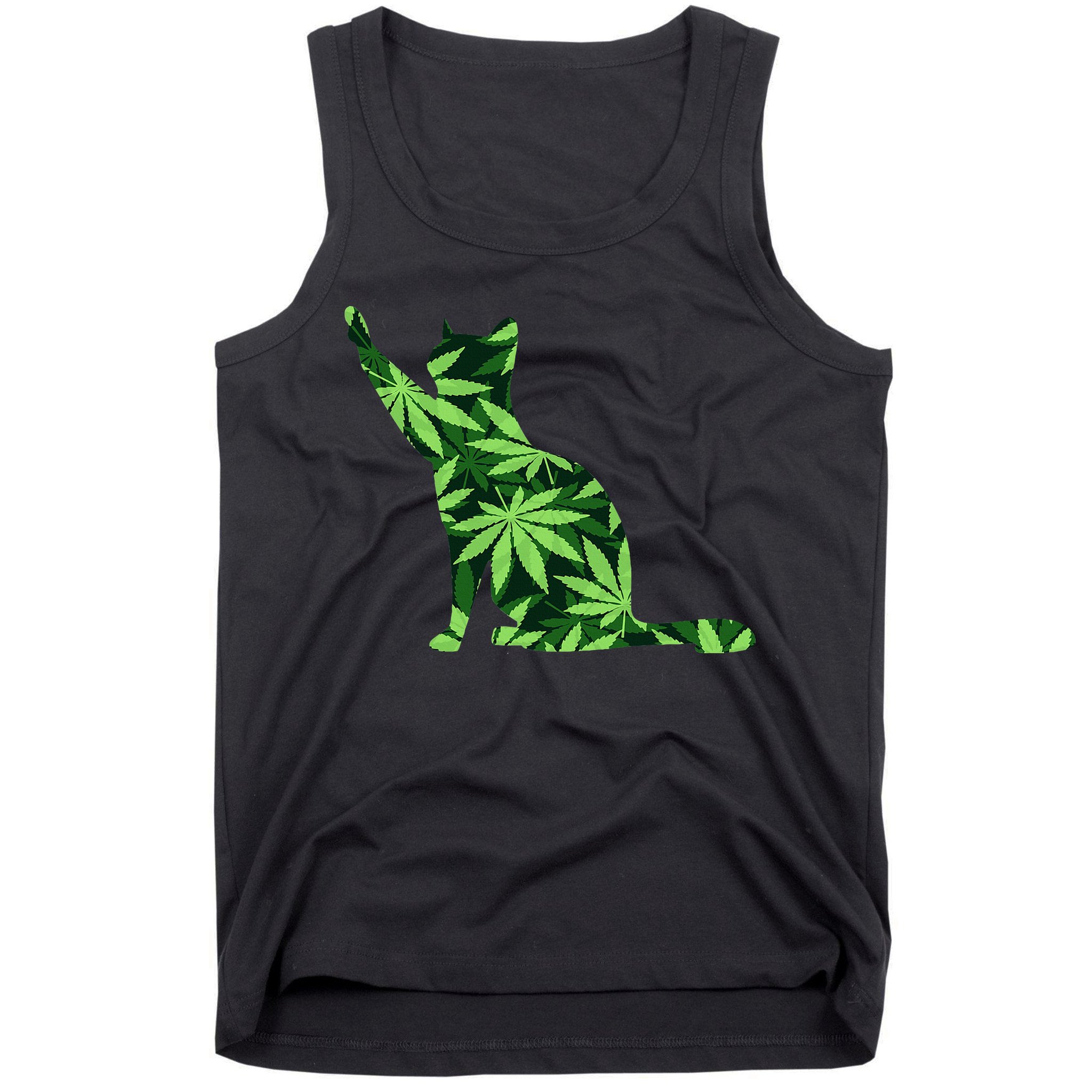Cat Lover Marijuana Weed Smoker Funny Leaf Cannabis Tank Top
