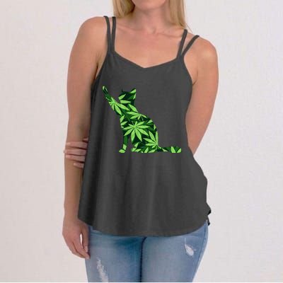 Cat Lover Marijuana Weed Smoker Funny Leaf Cannabis Women's Strappy Tank