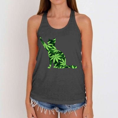 Cat Lover Marijuana Weed Smoker Funny Leaf Cannabis Women's Knotted Racerback Tank