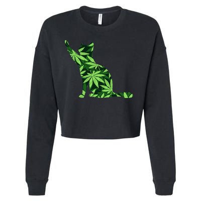 Cat Lover Marijuana Weed Smoker Funny Leaf Cannabis Cropped Pullover Crew