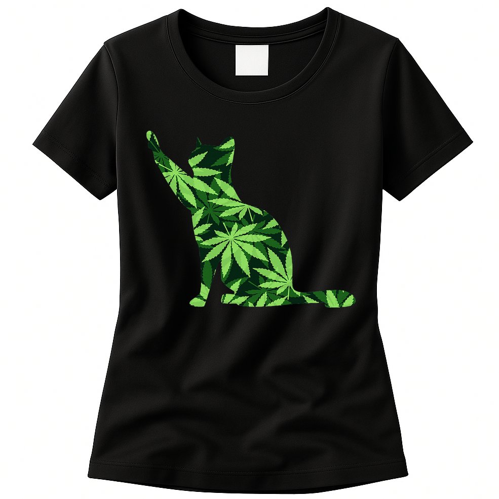 Cat Lover Marijuana Weed Smoker Funny Leaf Cannabis Womens T-Shirt