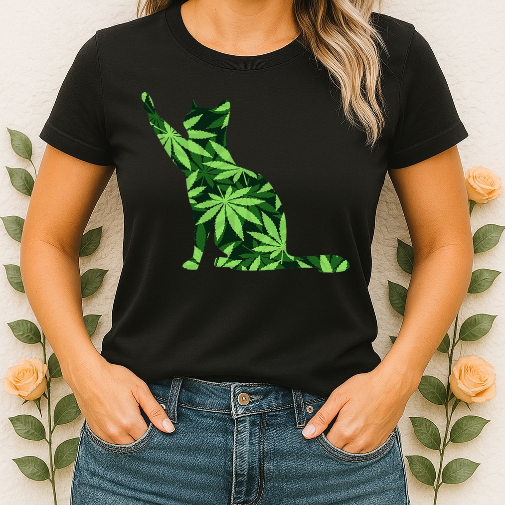 Cat Lover Marijuana Weed Smoker Funny Leaf Cannabis Womens T-Shirt