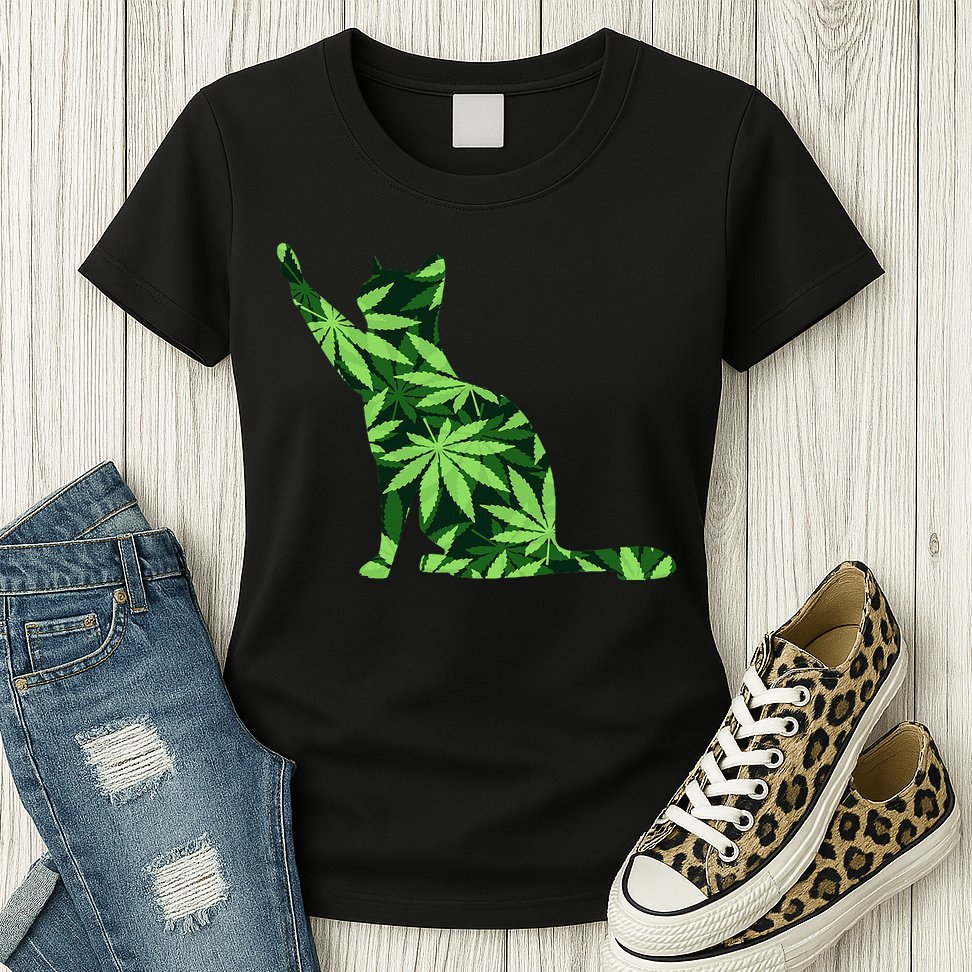Cat Lover Marijuana Weed Smoker Funny Leaf Cannabis Womens T-Shirt