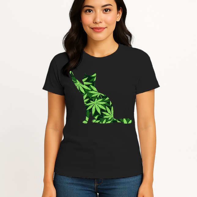 Cat Lover Marijuana Weed Smoker Funny Leaf Cannabis Womens T-Shirt