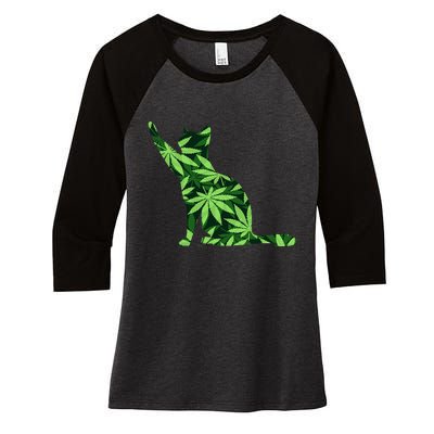 Cat Lover Marijuana Weed Smoker Funny Leaf Cannabis Women's Tri-Blend 3/4-Sleeve Raglan Shirt