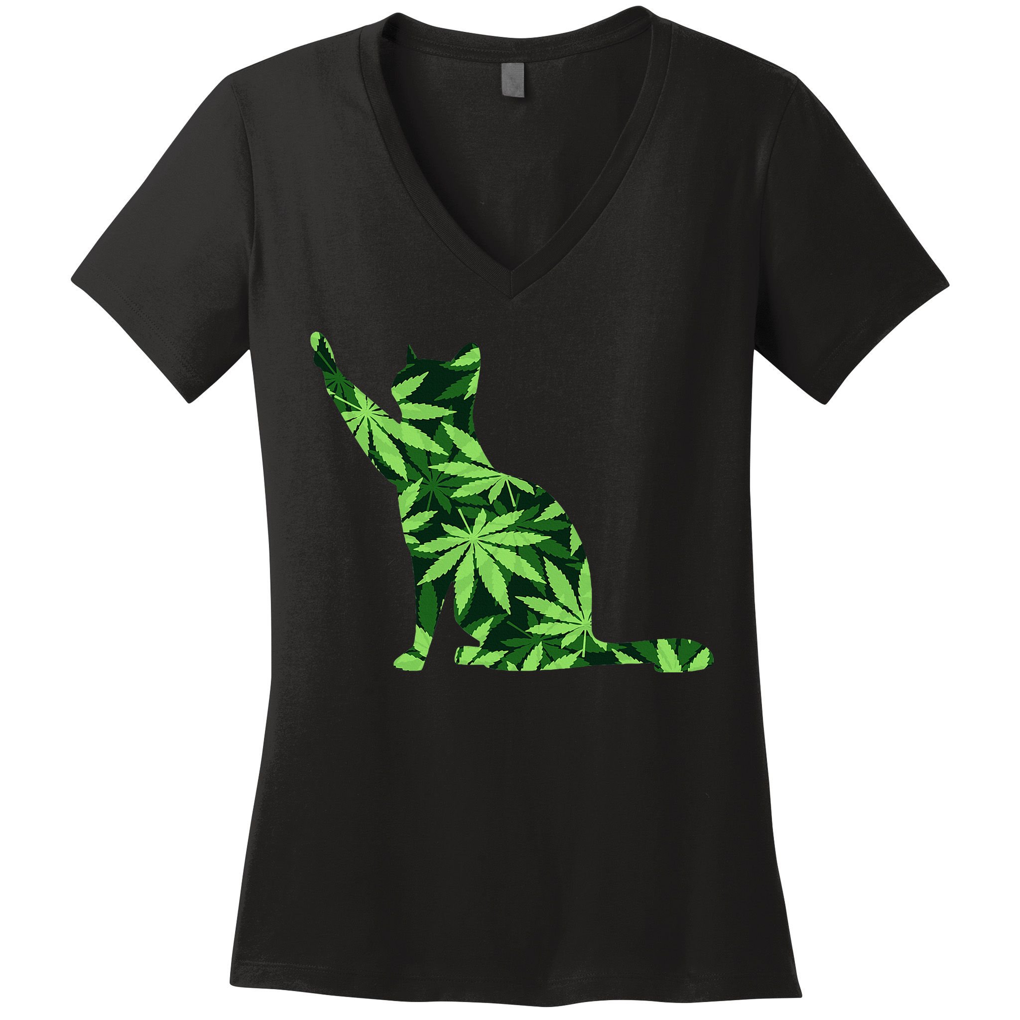 Cat Lover Marijuana Weed Smoker Funny Leaf Cannabis Women's V-Neck T-Shirt