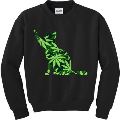 Cat Lover Marijuana Weed Smoker Funny Leaf Cannabis Kids Sweatshirt