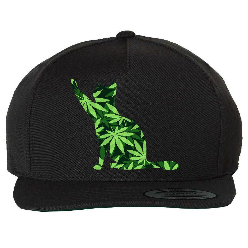 Cat Lover Marijuana Weed Smoker Funny Leaf Cannabis Wool Snapback Cap