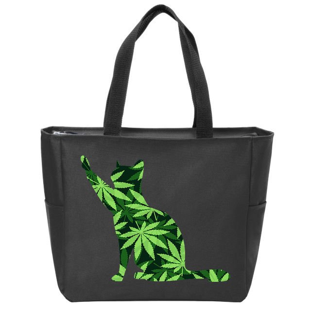 Cat Lover Marijuana Weed Smoker Funny Leaf Cannabis Zip Tote Bag