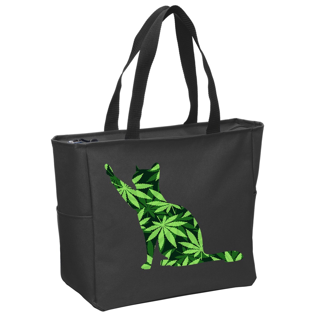 Cat Lover Marijuana Weed Smoker Funny Leaf Cannabis Zip Tote Bag