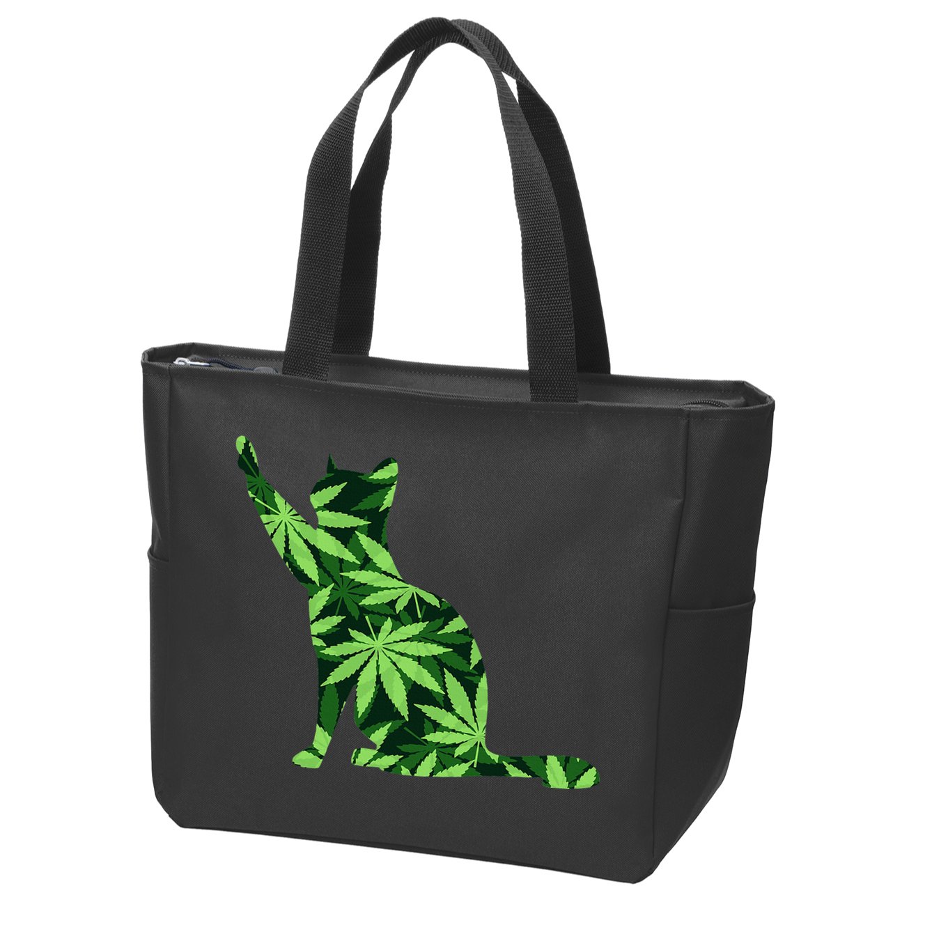 Cat Lover Marijuana Weed Smoker Funny Leaf Cannabis Zip Tote Bag