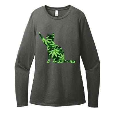 Cat Lover Marijuana Weed Smoker Funny Leaf Cannabis Womens CVC Long Sleeve Shirt