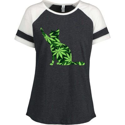 Cat Lover Marijuana Weed Smoker Funny Leaf Cannabis Enza Ladies Jersey Colorblock Tee