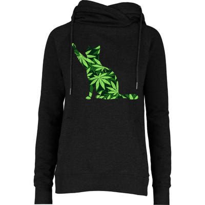 Cat Lover Marijuana Weed Smoker Funny Leaf Cannabis Womens Funnel Neck Pullover Hood