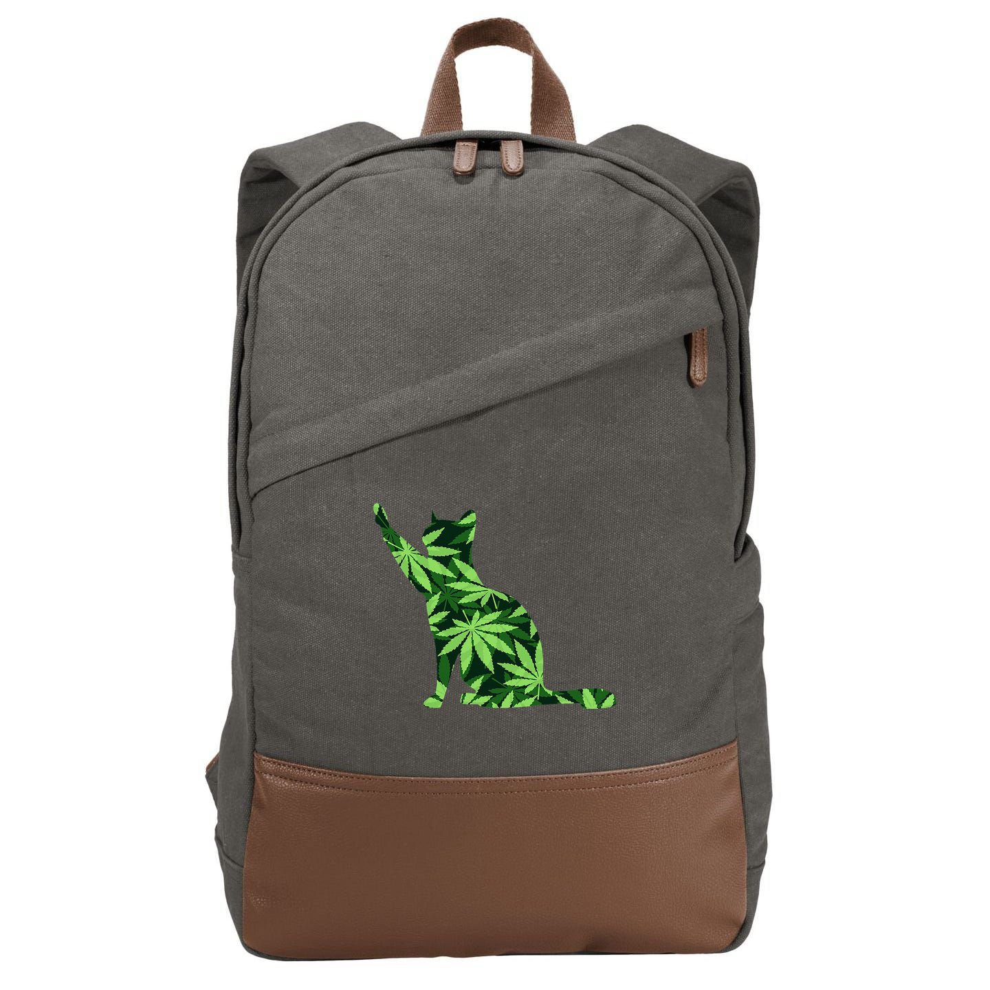 Cat Lover Marijuana Weed Smoker Funny Leaf Cannabis Cotton Canvas Backpack