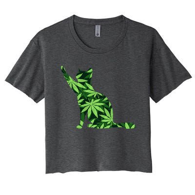 Cat Lover Marijuana Weed Smoker Funny Leaf Cannabis Women's Crop Top Tee