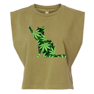 Cat Lover Marijuana Weed Smoker Funny Leaf Cannabis Garment-Dyed Women's Muscle Tee