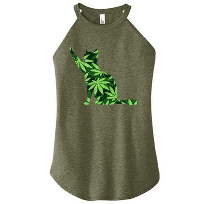 Cat Lover Marijuana Weed Smoker Funny Leaf Cannabis Women's Perfect Tri Rocker Tank