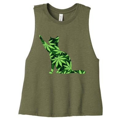 Cat Lover Marijuana Weed Smoker Funny Leaf Cannabis Women's Racerback Cropped Tank