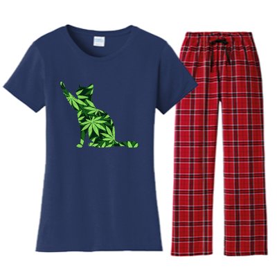 Cat Lover Marijuana Weed Smoker Funny Leaf Cannabis Women's Flannel Pajama Set