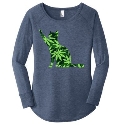 Cat Lover Marijuana Weed Smoker Funny Leaf Cannabis Women's Perfect Tri Tunic Long Sleeve Shirt