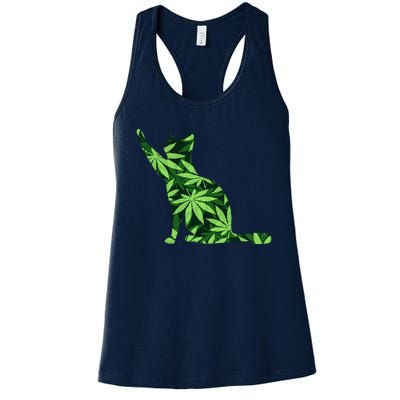 Cat Lover Marijuana Weed Smoker Funny Leaf Cannabis Women's Racerback Tank