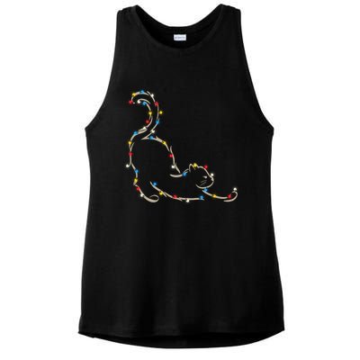 Christmas Lights Meowy Cat Pet Collection Gift Ladies PosiCharge Tri-Blend Wicking Tank