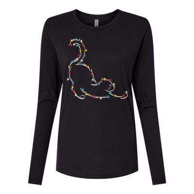 Christmas Lights Meowy Cat Pet Collection Gift Womens Cotton Relaxed Long Sleeve T-Shirt