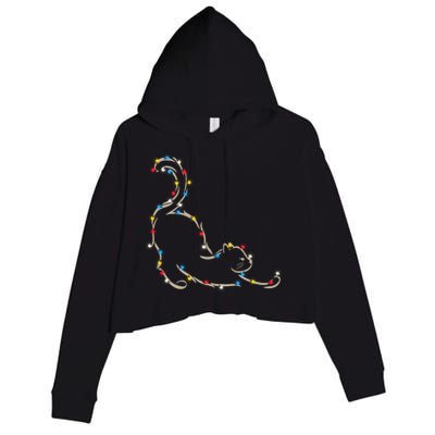 Christmas Lights Meowy Cat Pet Collection Gift Crop Fleece Hoodie