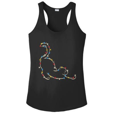 Christmas Lights Meowy Cat Pet Collection Gift Ladies PosiCharge Competitor Racerback Tank