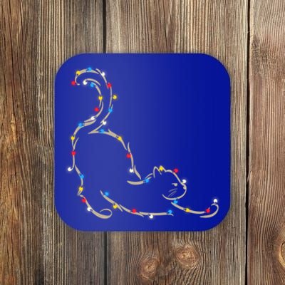 Christmas Lights Meowy Cat Pet Collection Gift Coaster