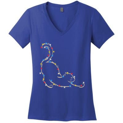 Christmas Lights Meowy Cat Pet Collection Gift Women's V-Neck T-Shirt