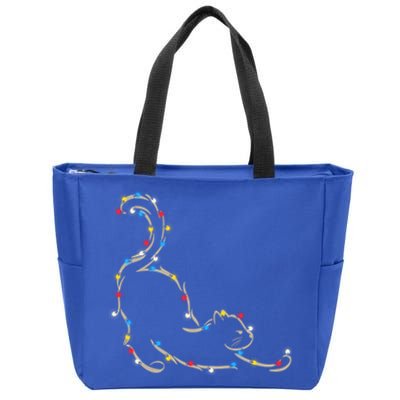 Christmas Lights Meowy Cat Pet Collection Gift Zip Tote Bag