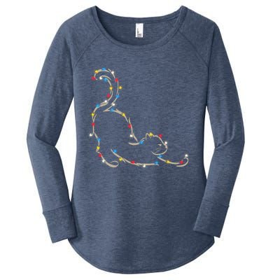 Christmas Lights Meowy Cat Pet Collection Gift Women's Perfect Tri Tunic Long Sleeve Shirt