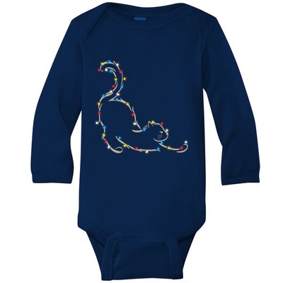 Christmas Lights Meowy Cat Pet Collection Gift Baby Long Sleeve Bodysuit