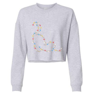 Christmas Lights Meowy Cat Pet Collection Gift Cropped Pullover Crew