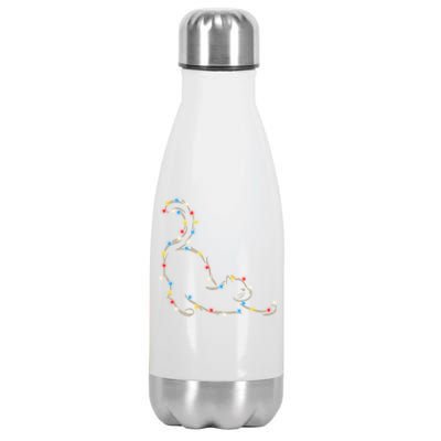 Christmas Lights Meowy Cat Pet Collection Gift Stainless Steel Insulated Water Bottle