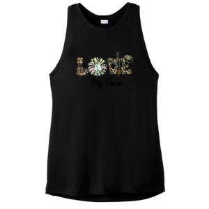 Camo Love My Hero Veteran Dad Gift Father's Day Ladies PosiCharge Tri-Blend Wicking Tank