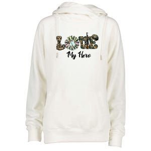 Camo Love My Hero Veteran Dad Gift Father's Day Womens Funnel Neck Pullover Hood