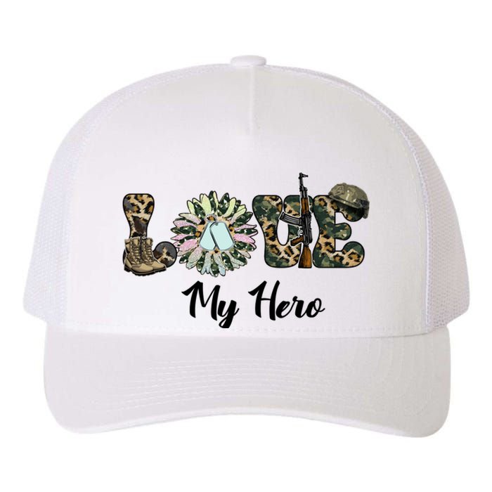 Camo Love My Hero Veteran Dad Gift Father's Day Yupoong Adult 5-Panel Trucker Hat