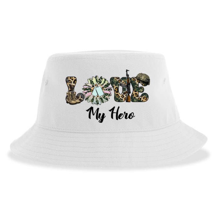 Camo Love My Hero Veteran Dad Gift Father's Day Sustainable Bucket Hat