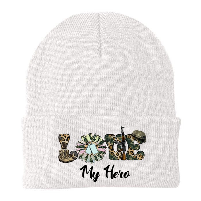 Camo Love My Hero Veteran Dad Gift Father's Day Knit Cap Winter Beanie