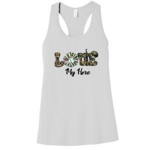 Camo Love My Hero Veteran Dad Gift Father's Day Women's Racerback Tank