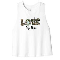 Camo Love My Hero Veteran Dad Gift Father's Day Women's Racerback Cropped Tank