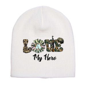 Camo Love My Hero Veteran Dad Gift Father's Day Short Acrylic Beanie