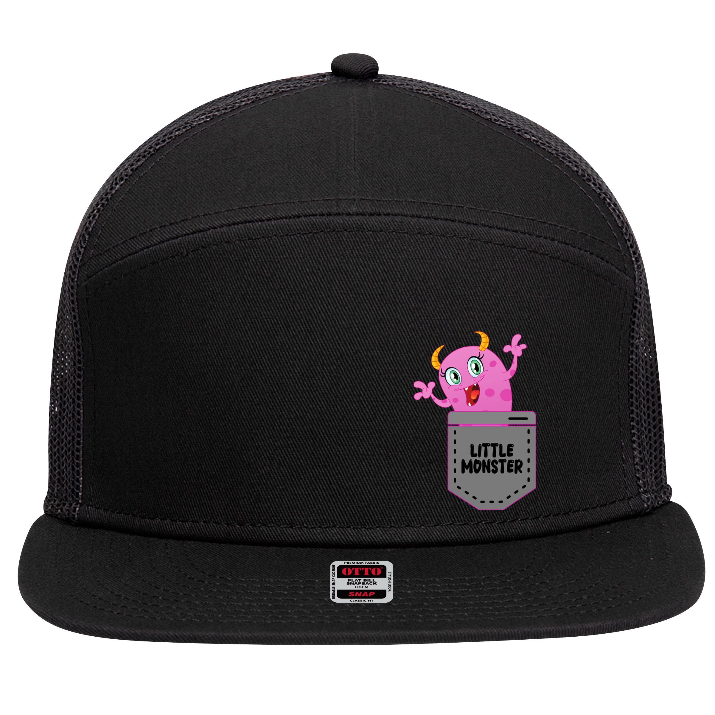 Cute Little Monster Pocket Logo 7 Panel Mesh Trucker Snapback Hat