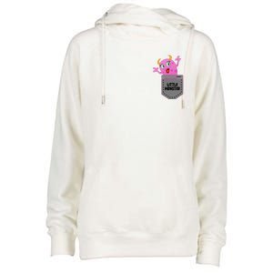 Cute Little Monster Pocket Logo Womens Funnel Neck Pullover Hood