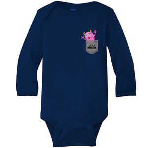 Cute Little Monster Pocket Logo Baby Long Sleeve Bodysuit