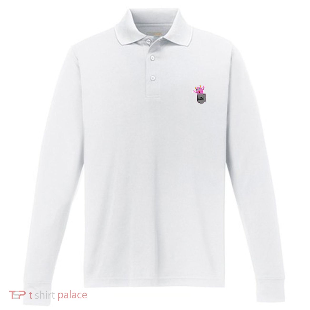 Cute Little Monster Pocket Logo Performance Long Sleeve Polo