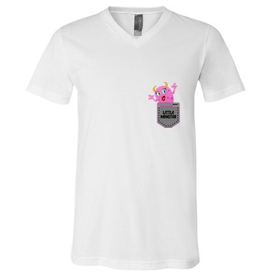 Cute Little Monster Pocket Logo V-Neck T-Shirt